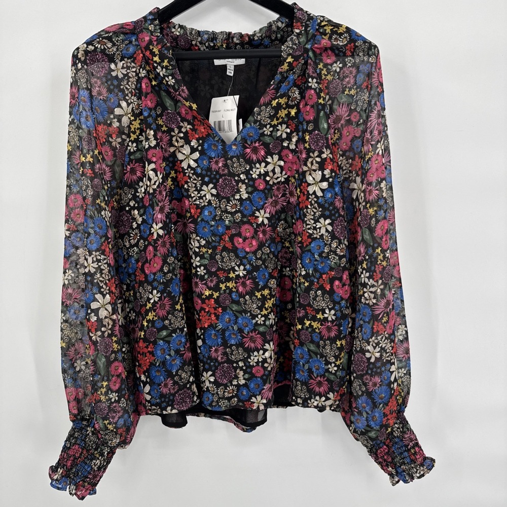 Koko & Mason Floral Multi Top Women L Floral Lined Boho Hippie Balloon Sleeves